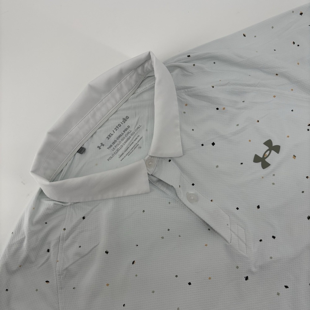 Under Armour Men UA Iso-Chill Printed Polo Golf Shirt White Size XXL 1383159-100